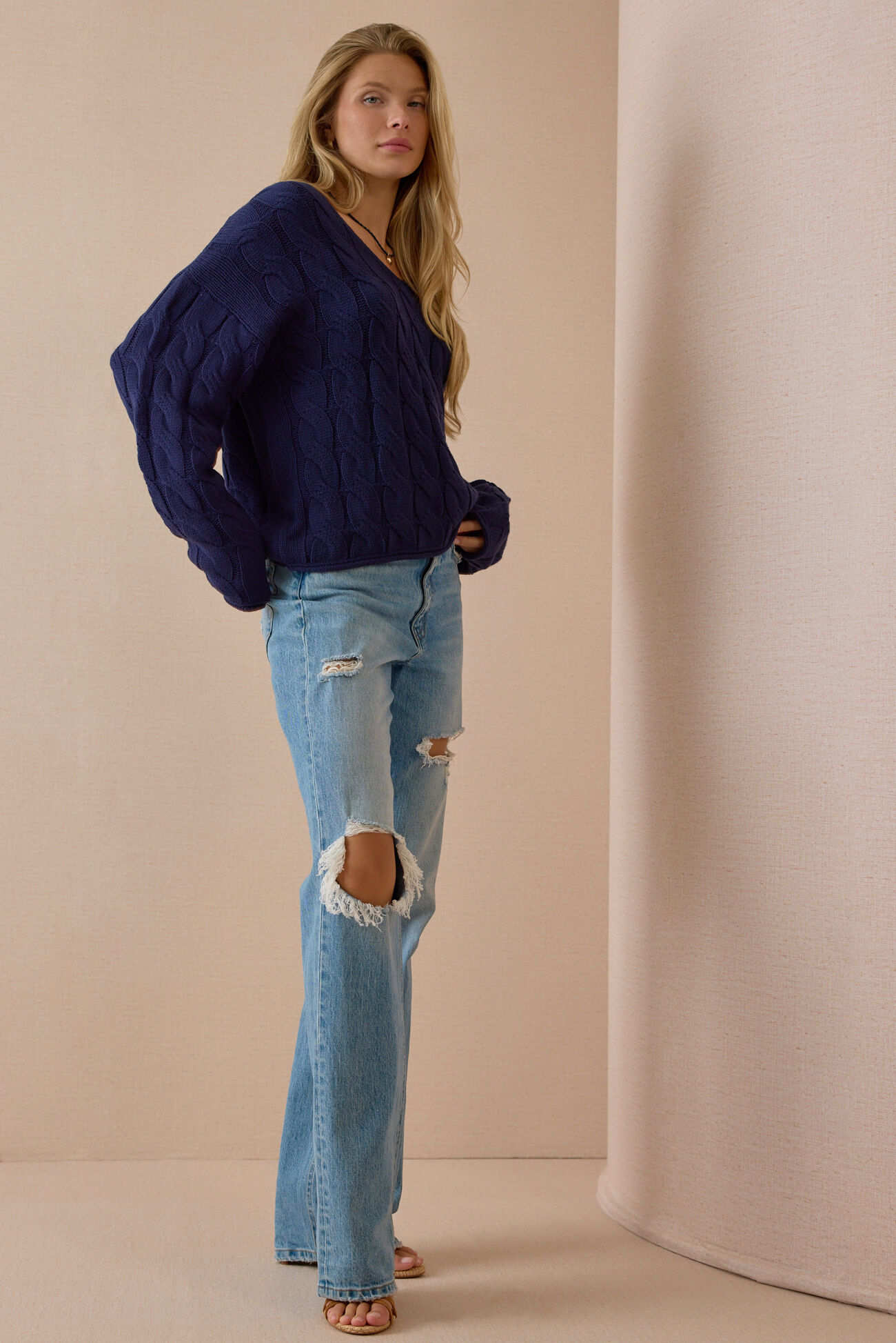 Harper V-Neck Cable Knit Sweater