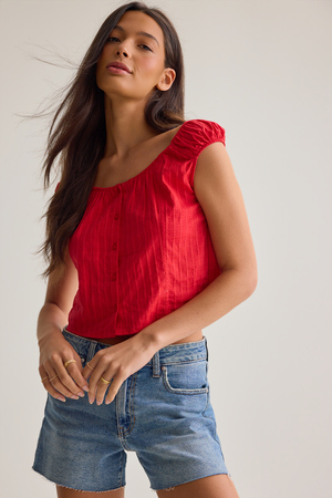 Shari Cherry Denim Shorts - Altar'd State - 