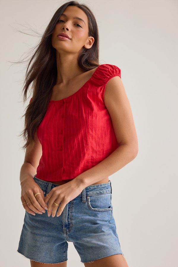Shari Cherry Denim Shorts Detail 4 - Altar'd State