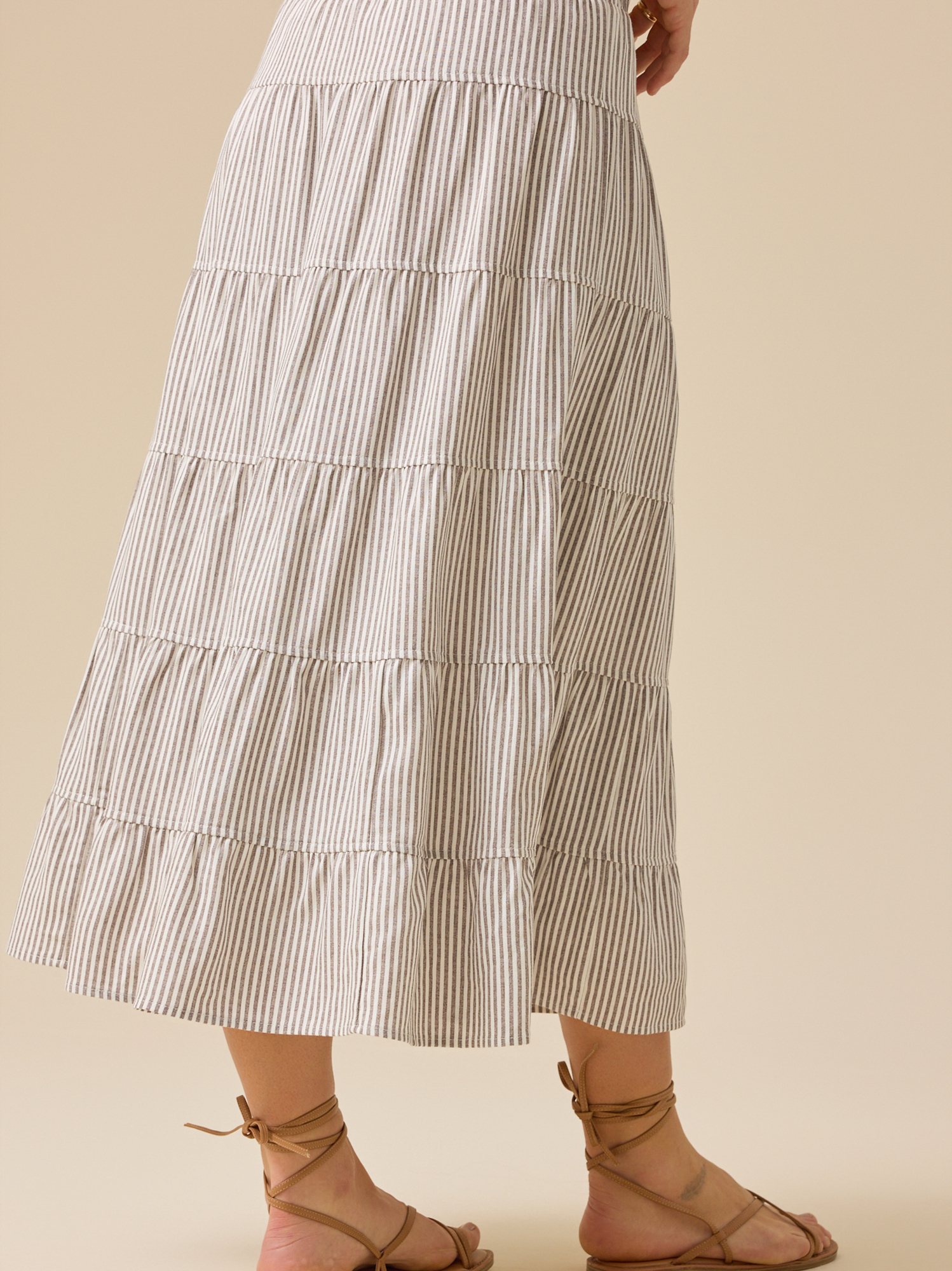 Lucy Striped Linen Skirt in Ivory & Mocha | Altar'd State