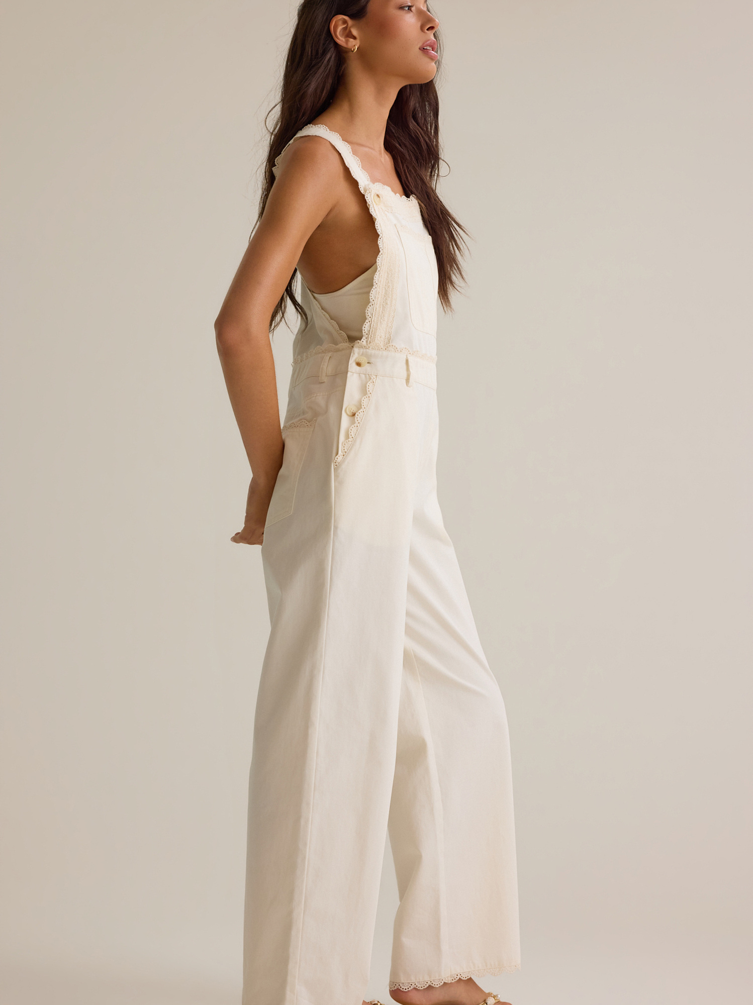 Ivy Lace Trim Overalls in Ivory | Altar
