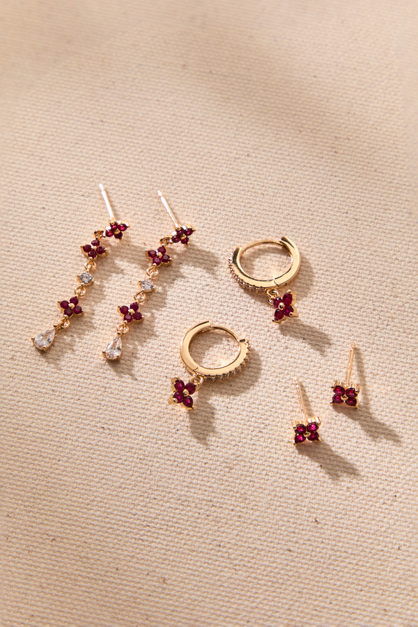 18K Gold Linear Burgundy Mini Hoop Set Detail 2 - Altar'd State