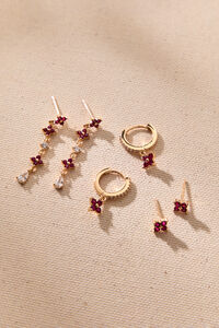 18K Gold Linear Burgundy Mini Hoop Set Detail 2 - Altar'd State