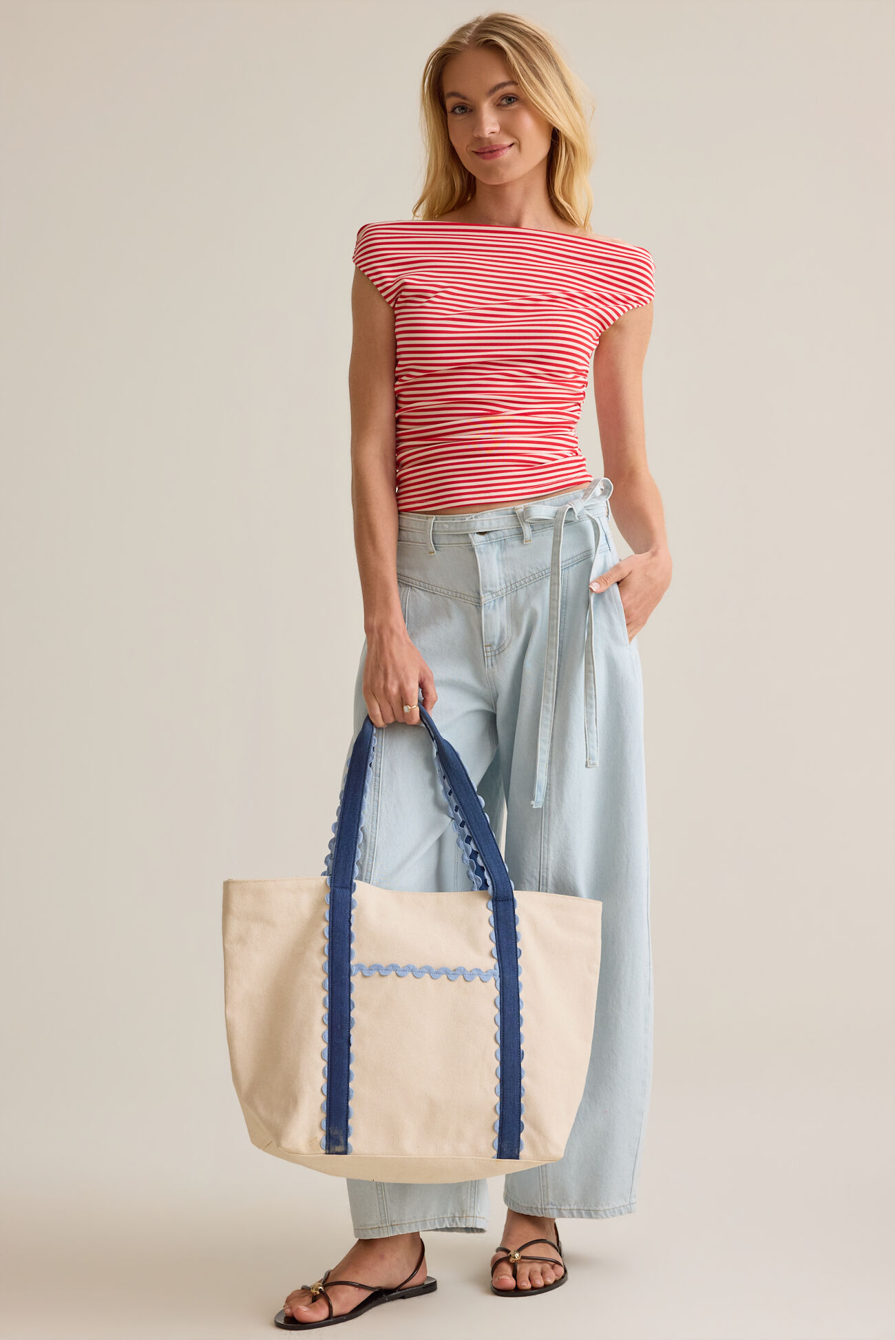 Charla Stripe Boat Neck Top