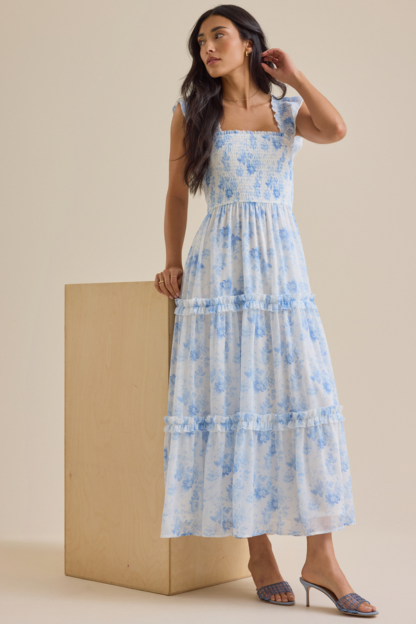 1 state blue and white dress 1.STATE Blue White Asymmetrical Tiered Maxi Dress Women's Size Small