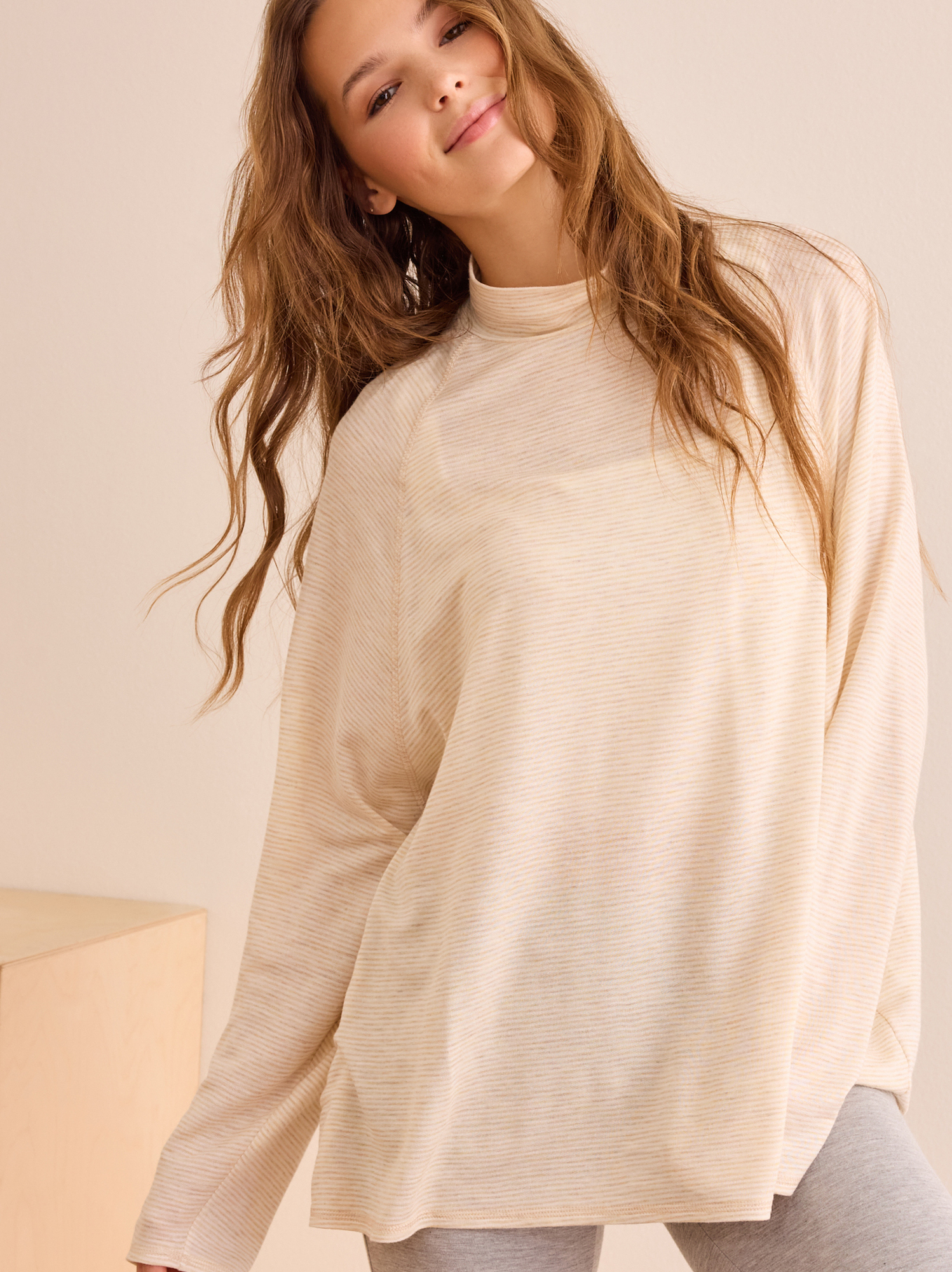 Cloudlight Stripe Mockneck in Ivory & Oat | AS Revival