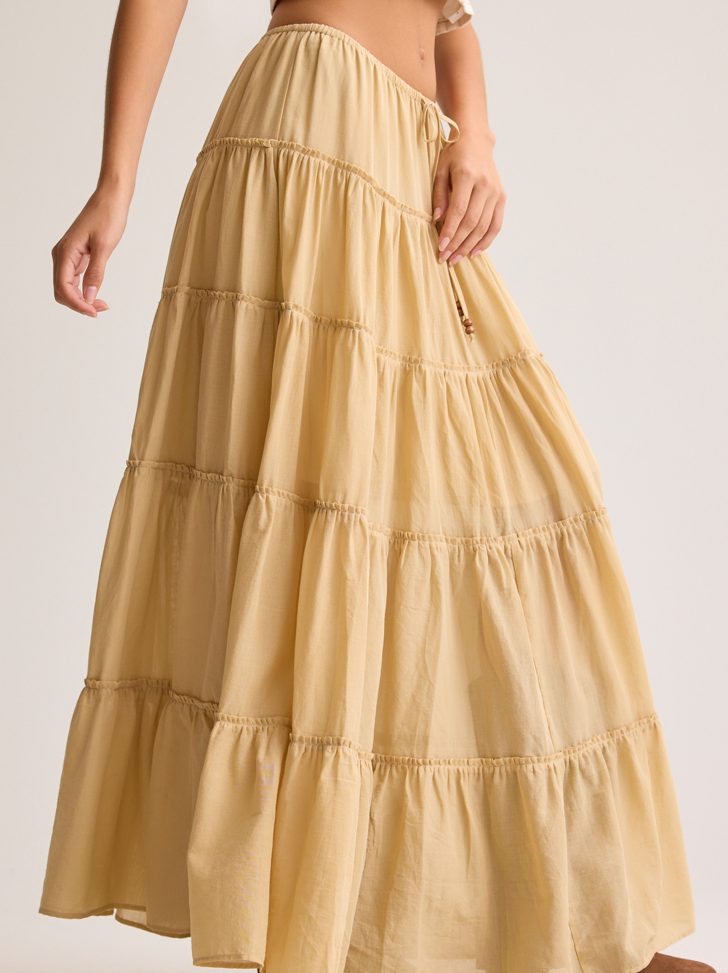 Liv Tiered Maxi Skirt in Tan | Altar'd State