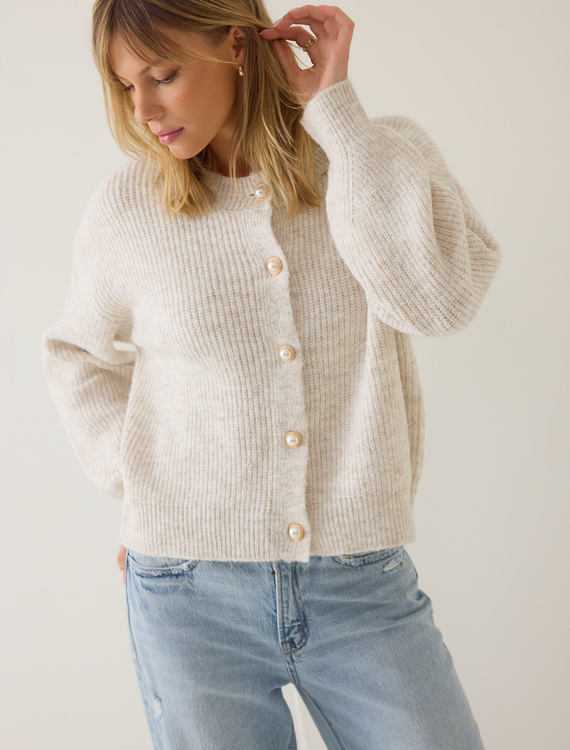 Calla Ribbed Pearl-Button Oversized Cardigan Detail 3 - Altar'd State
