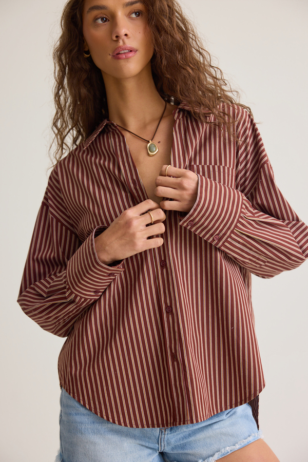 Brandi Striped Button Down Top - Altar'd State