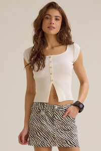 Nina Zebra Denim Mini Skirt Detail 3 - Altar'd State