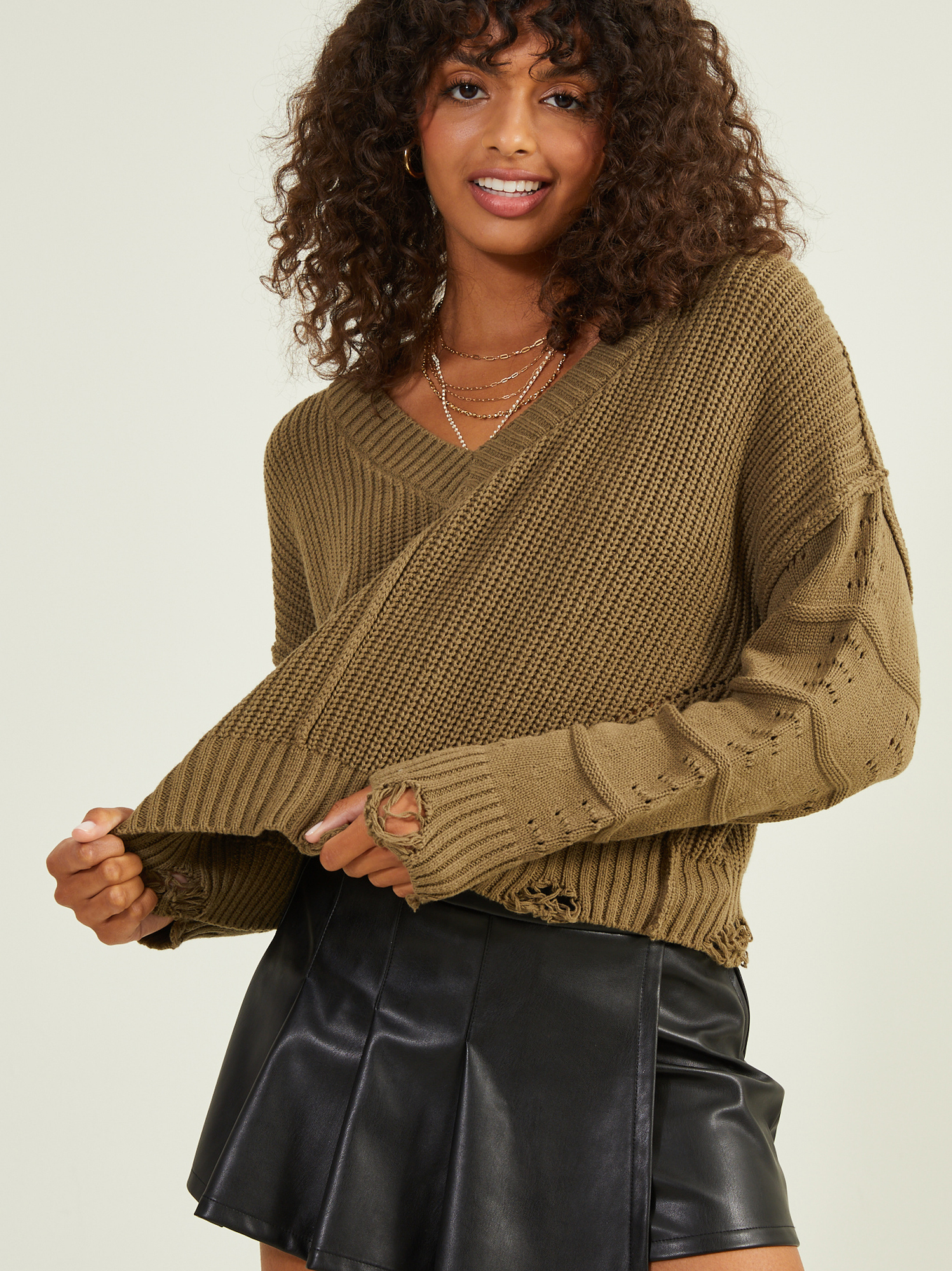 Jane V-Neck Pullover in Olive | Altar'd State