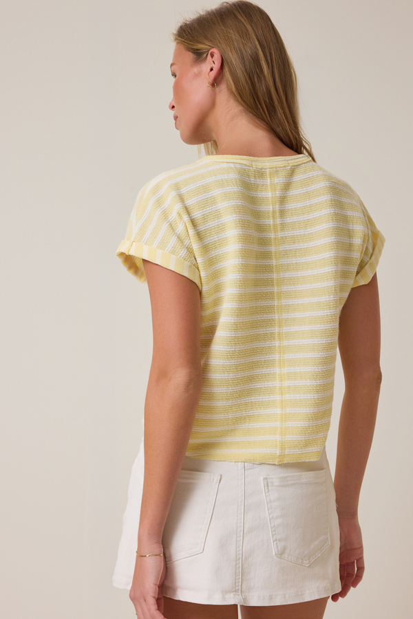 Hattie Stripe Roll Sleeve Crew Detail 4 - Altar'd State