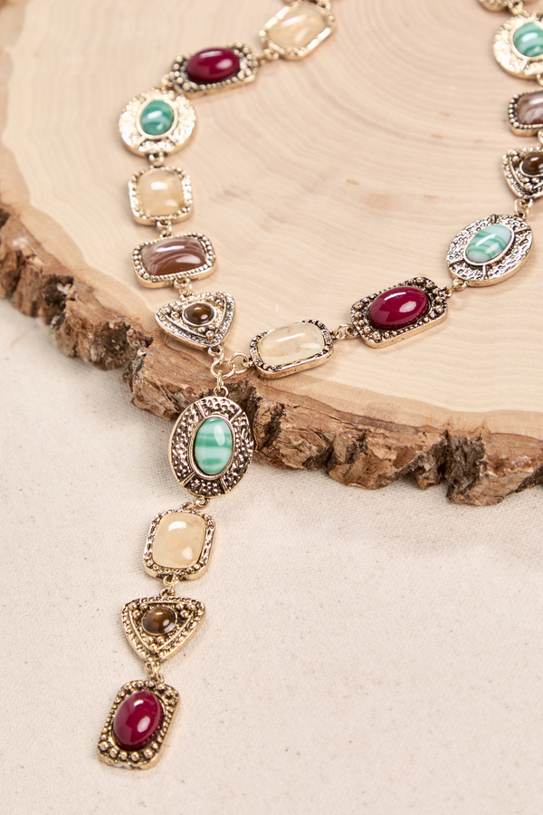 Multicolor Stone Link Y Necklace Detail 3 - Altar'd State