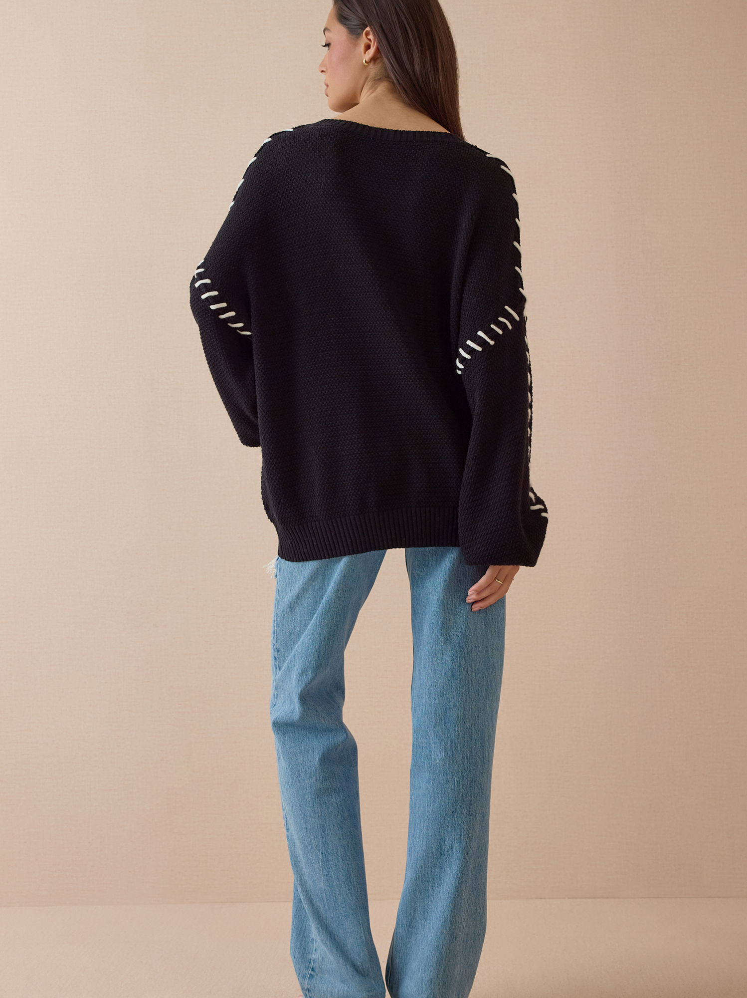 Hassie Stitch Sweater in Black & Ivory | Altar'd State