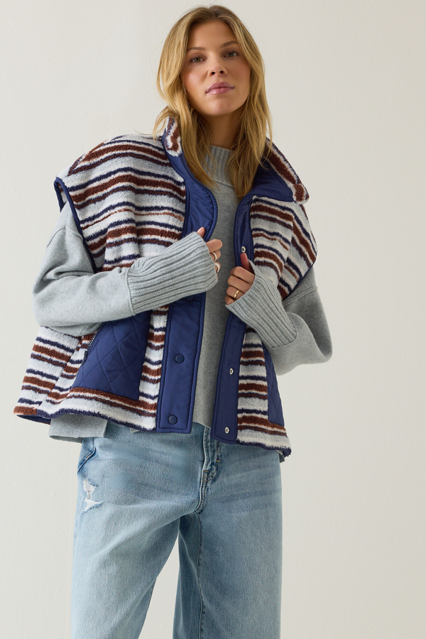 Marlow Stripe Sherpa Vest - Altar'd State