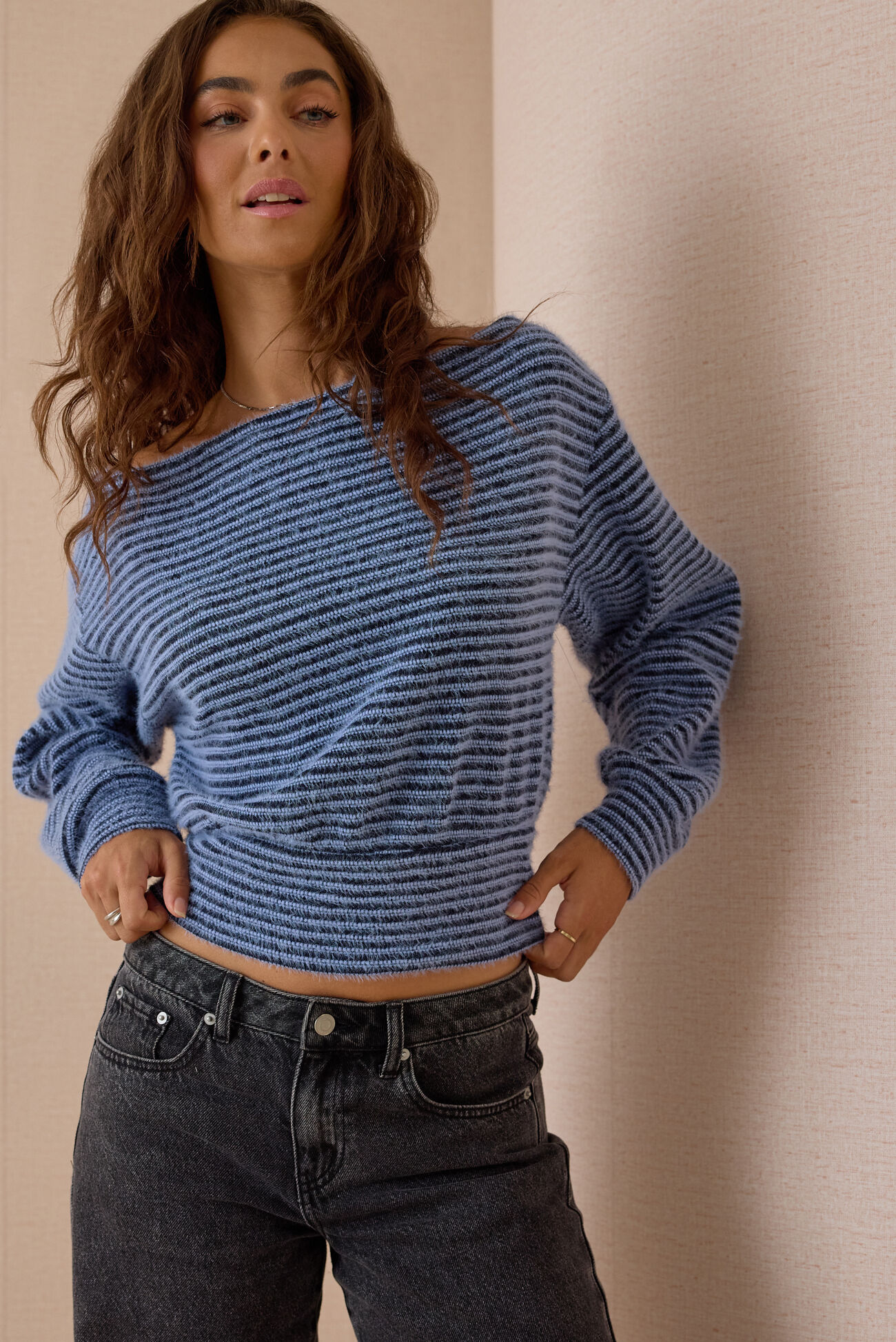 Savy Boatneck Stripe Banded Hem Top
