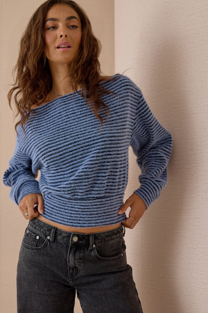 Savy Boatneck Stripe Banded Hem Top - Altar'd State - 