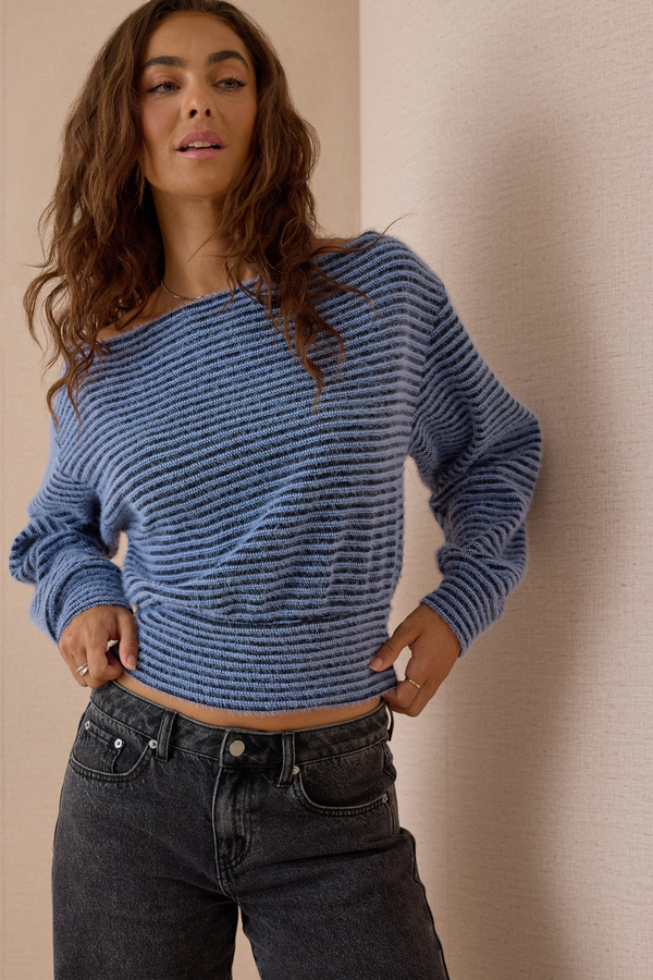 Savy Boatneck Stripe Banded Hem Top Detail 2 - Altar'd State