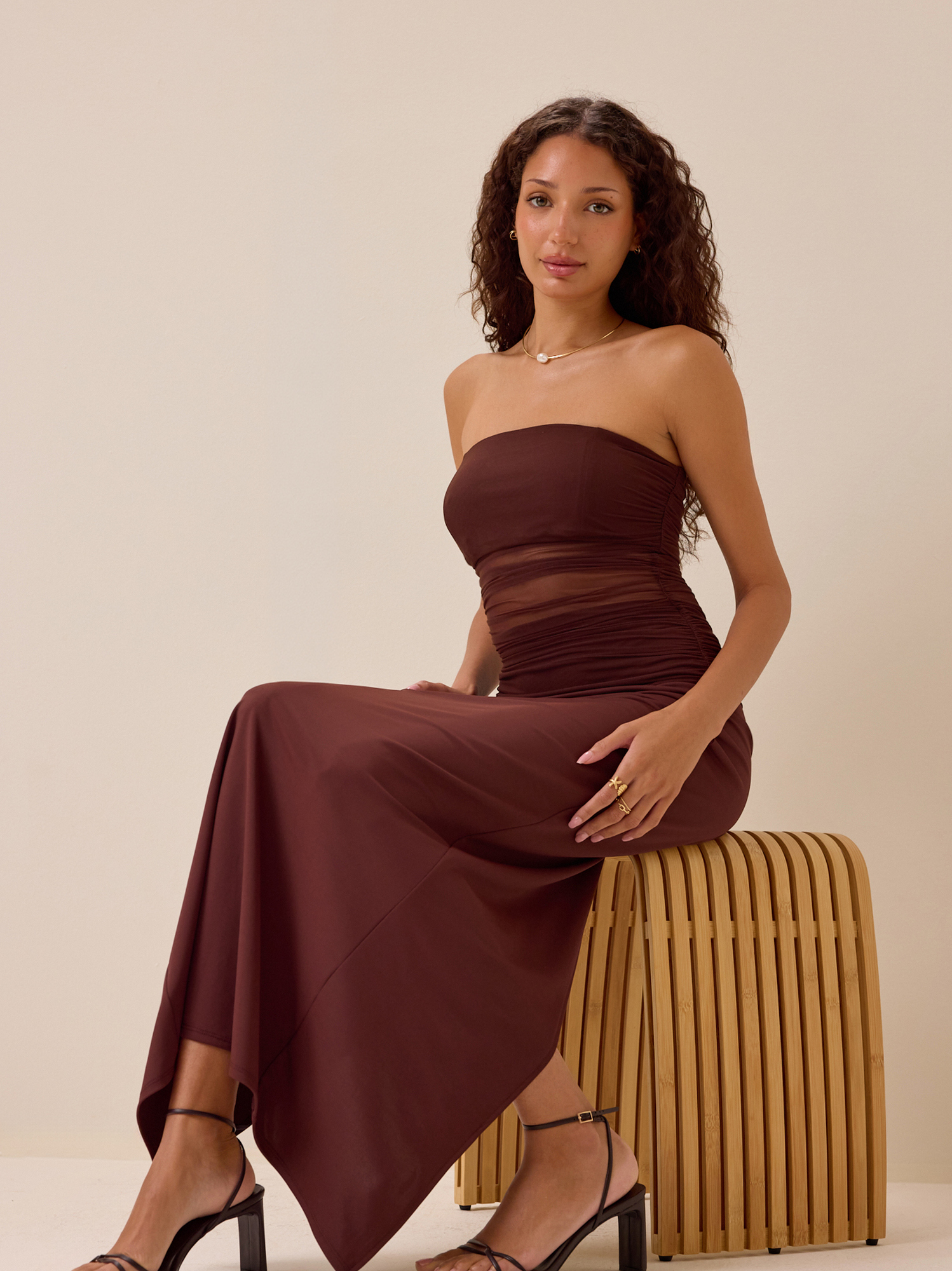 Paislee Mesh Maxi Dress in Brown | Altar'd State