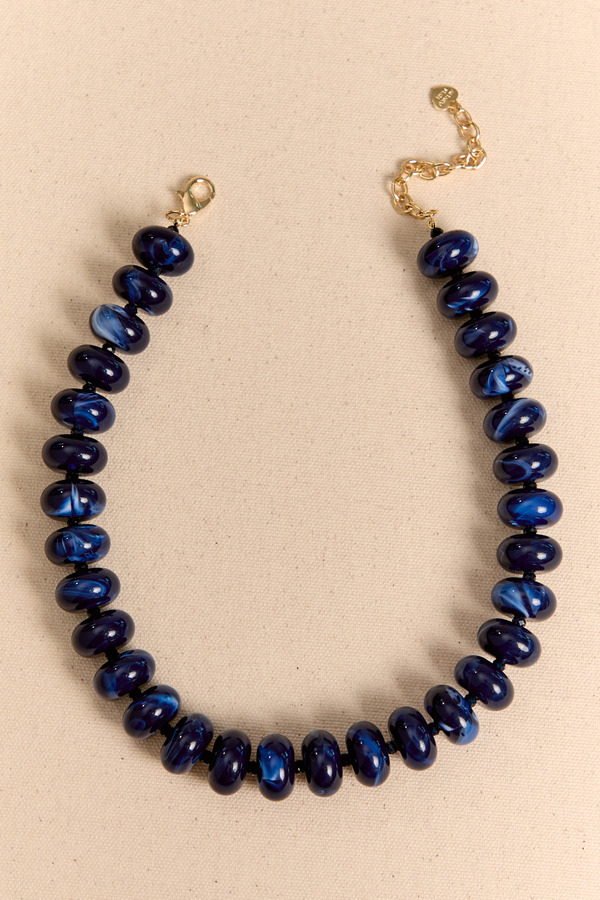Indigo Swirl Statement Bead Necklace Detail 2 - Altar'd State