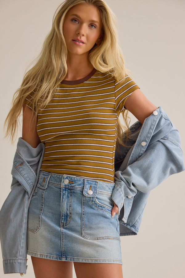 Franny Denim Mini Skirt Detail 3 - Altar'd State