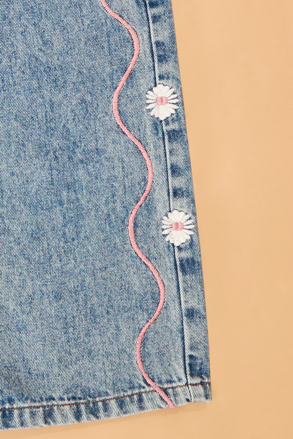 Madelyn Embroidered Daisy Overalls Detail 2 - Altar'd State