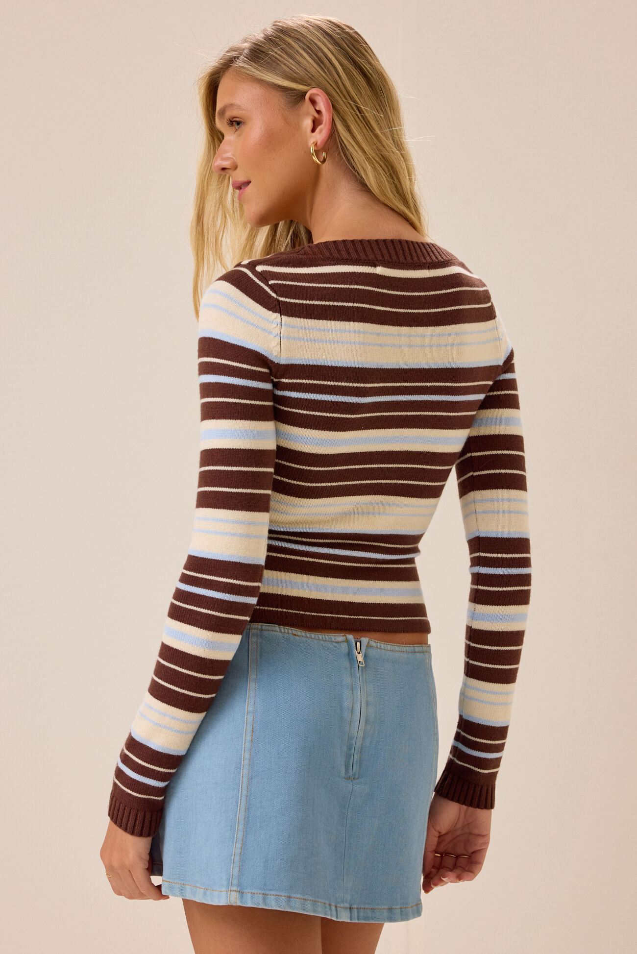 Rae Fitted Stripe V Neck Sweater