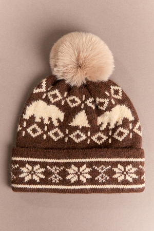 Knitted Bear Pom Beanie - Altar'd State - 