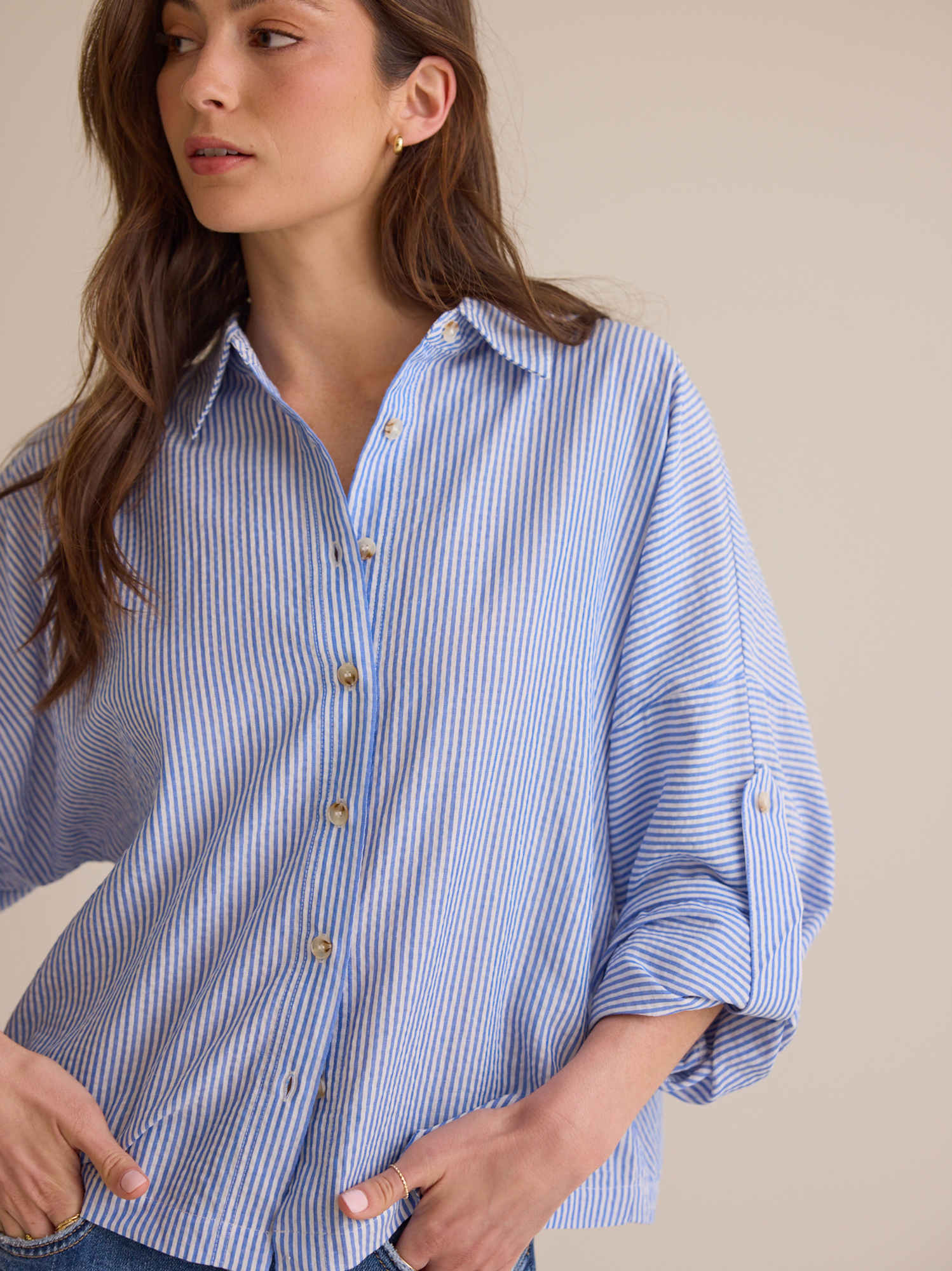 Lillian Button Up Top in Blue | Altar'd State