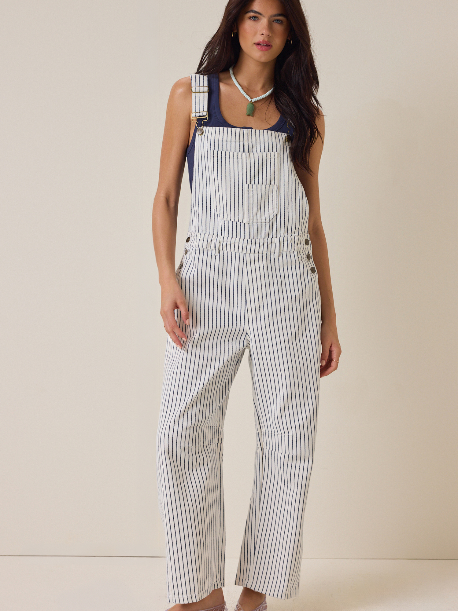 Marlie Stripe Overalls in Off White & Navy | Altar