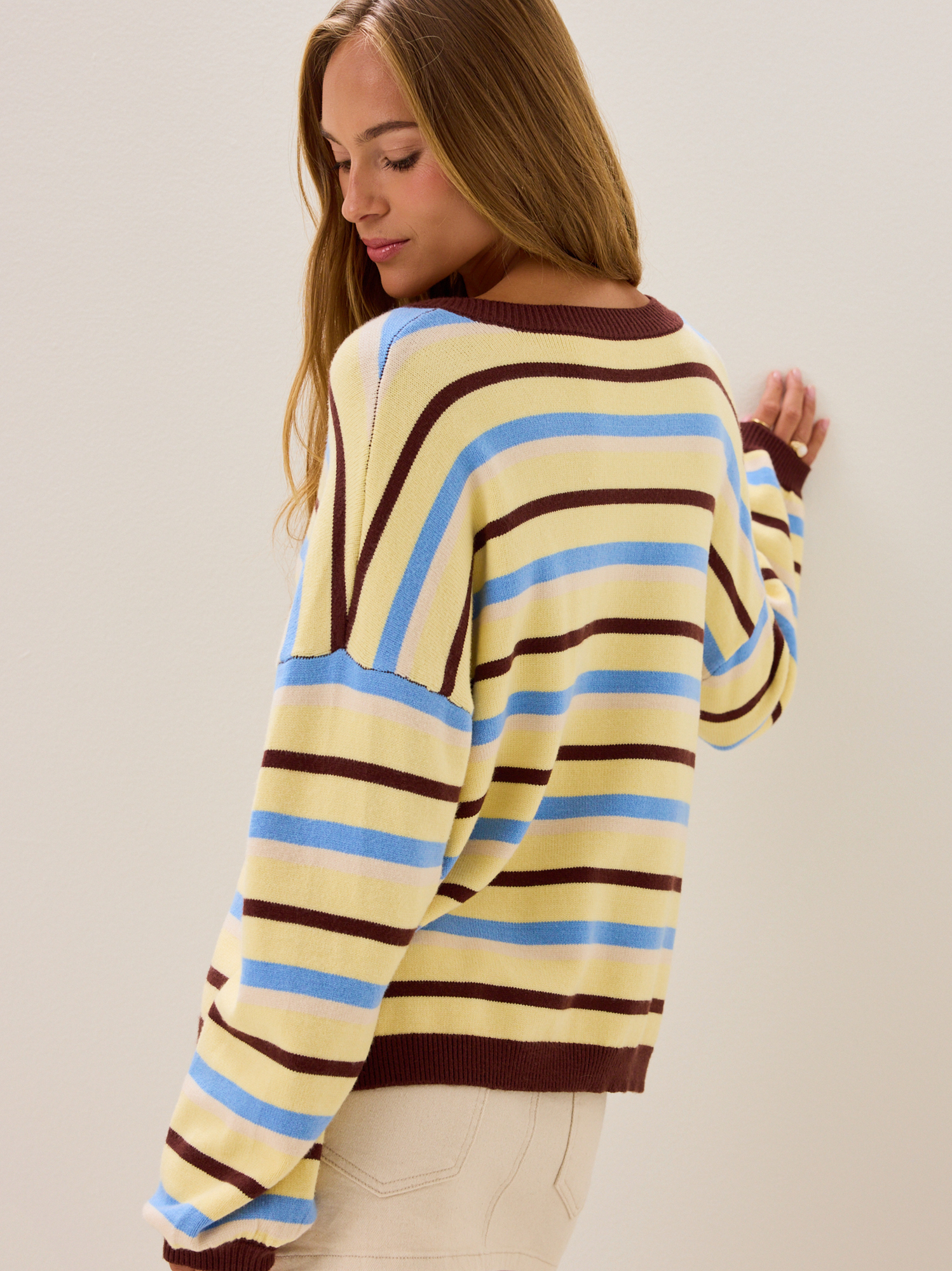 Sarai Stripe Button Up Cardigan in Yellow Multi | Altar'd State