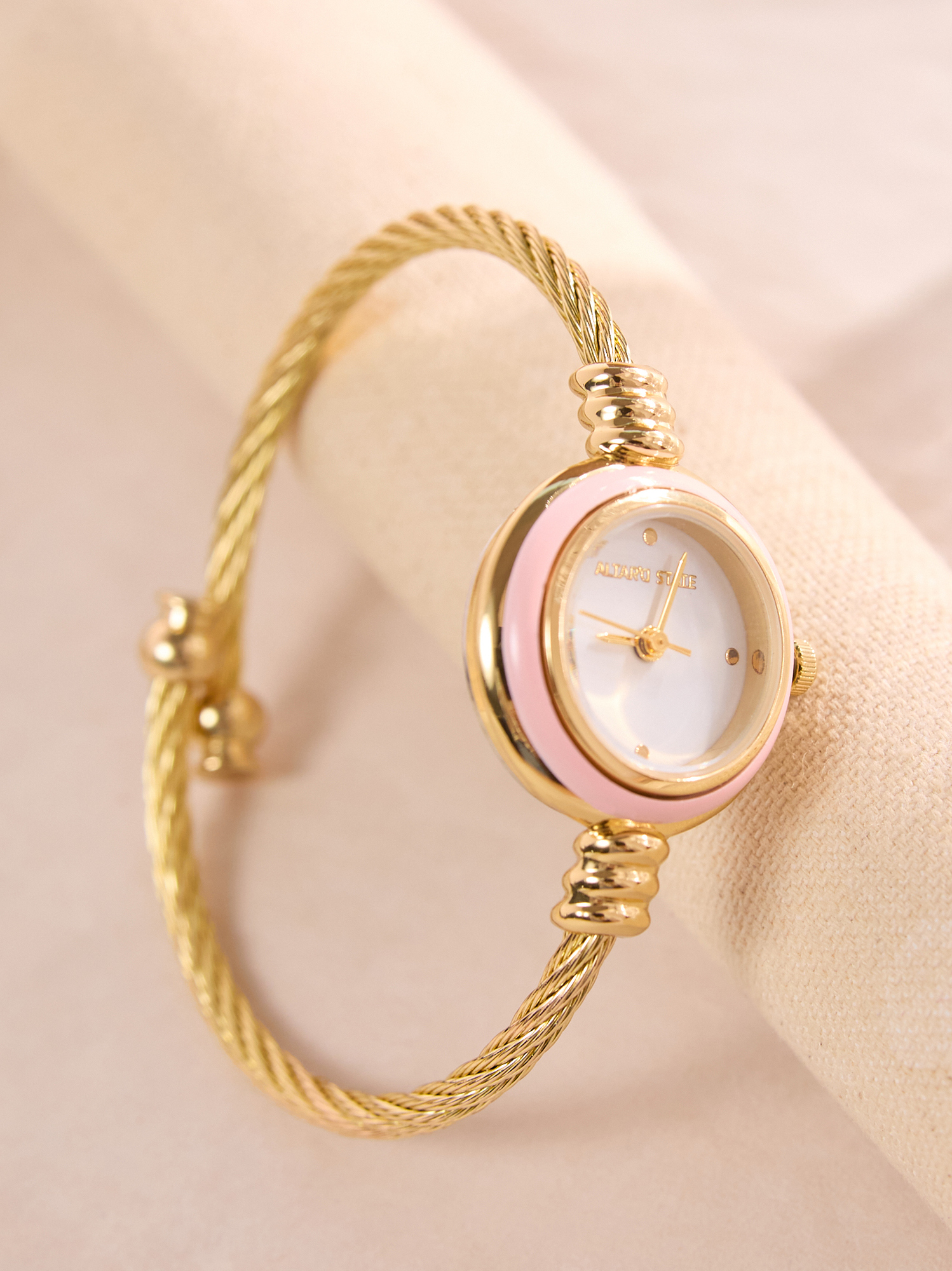 Cuff Enamel Round Watch in Pink | Altar'd State