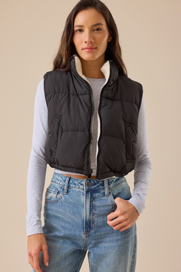 Leilani Reversible Cropped Vest in Black | Altar'd State