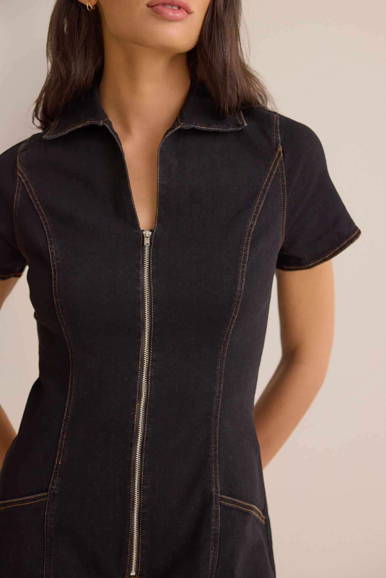 Kyleigh Zip-Up Denim Romper