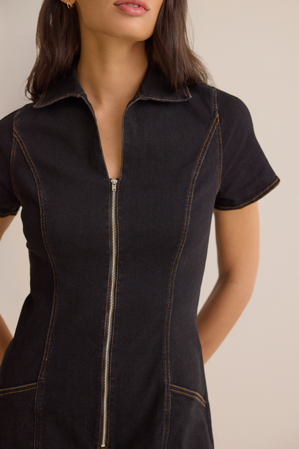 Kyleigh Zip-Up Denim Romper Detail 5 - Altar'd State