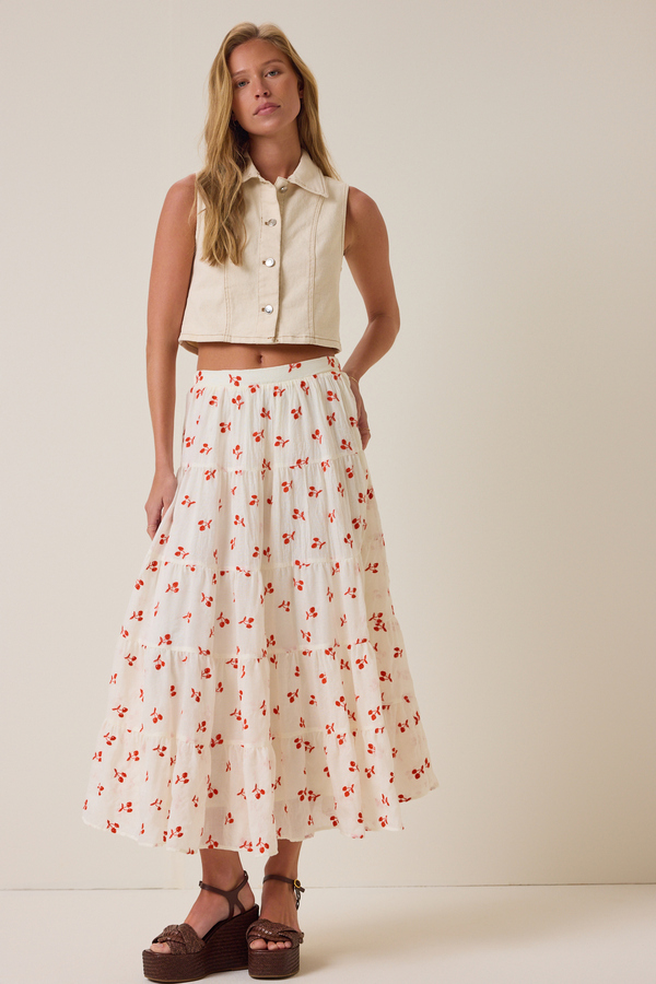 Jackie Embroidered Midi Skirt - Altar'd State