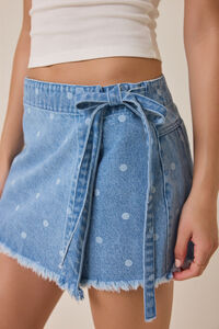 Selah Polka Dot Denim Tie Skort Detail 2 - Altar'd State