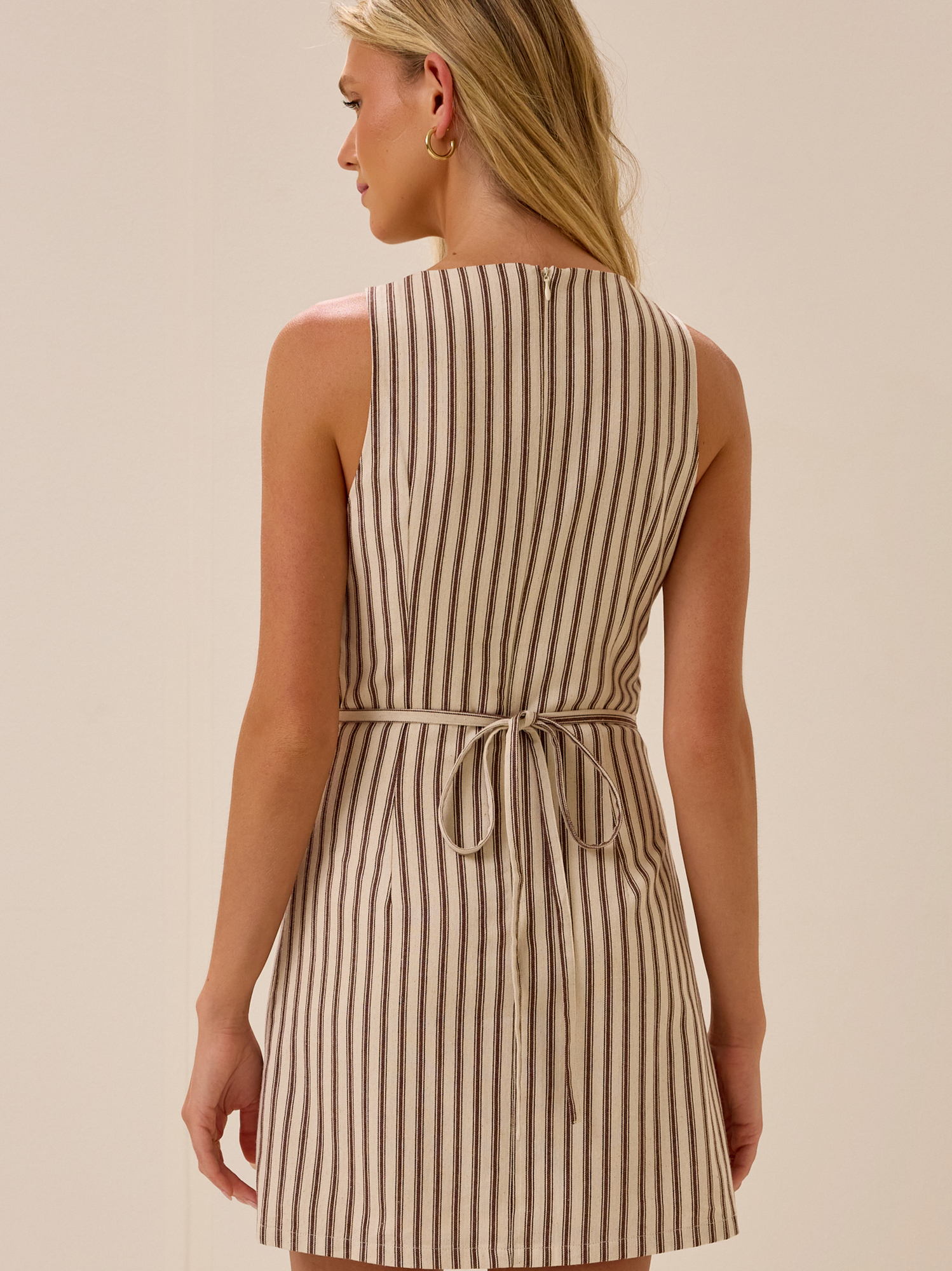 beige stripe dress Beige Striped Collared Front Button Maxi Dress