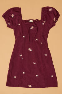 Peony Flower Embroidered Corduroy Puff Sleeve Dress - Altar'd State