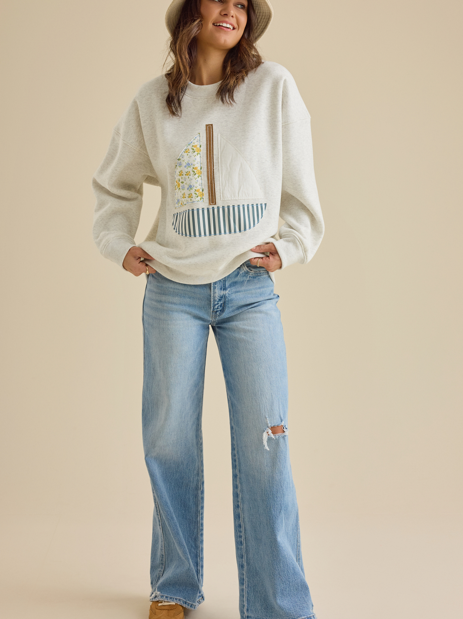 Set Sail Patchwork Pullover in Heather Grey | Altar'd State