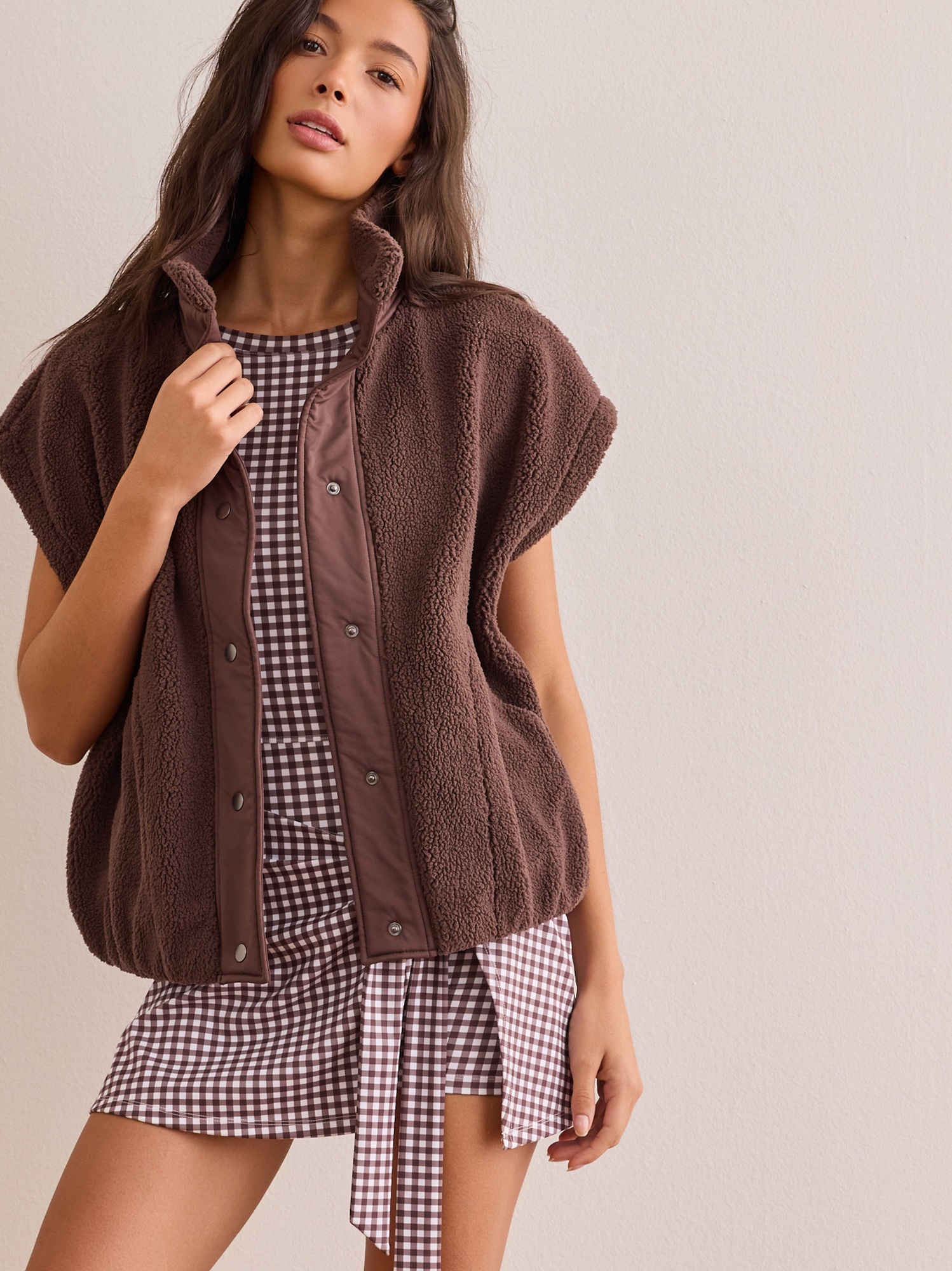 Rally Sherpa Button Vest in Chocolate Brown | AS Revival