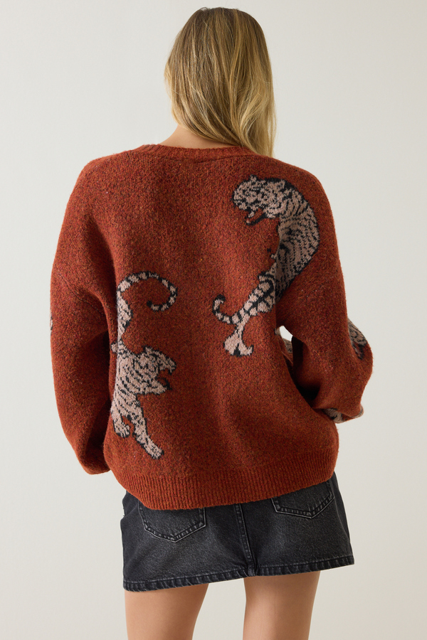 Tigris Balloon Sleeve Tiger Cardigan Detail 7 - Altar'd State