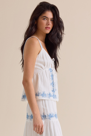 Addy Tie Front Embroidered Tank - Altar'd State - 