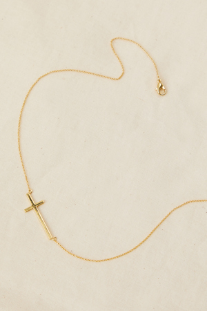 
        18K Gold Plated Sideways Cross Necklace | Altar'd State
    