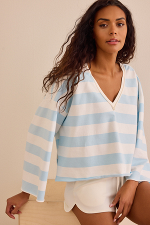 Session Stripe V-Neck Pullover in Blue & White | AS Revival