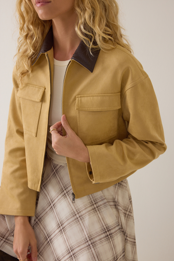 Sarah Suede Collar Trucker Jacket Detail 3 - Altar'd State