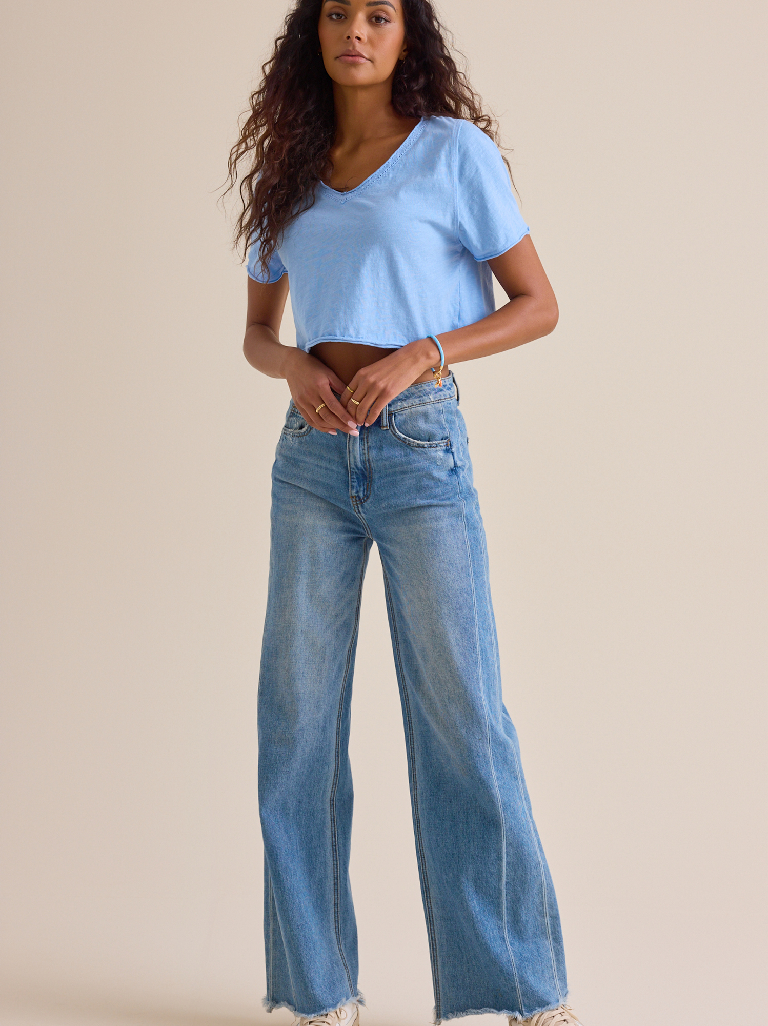 Vera Cropped Lace Tee in Blue | Altar'd State