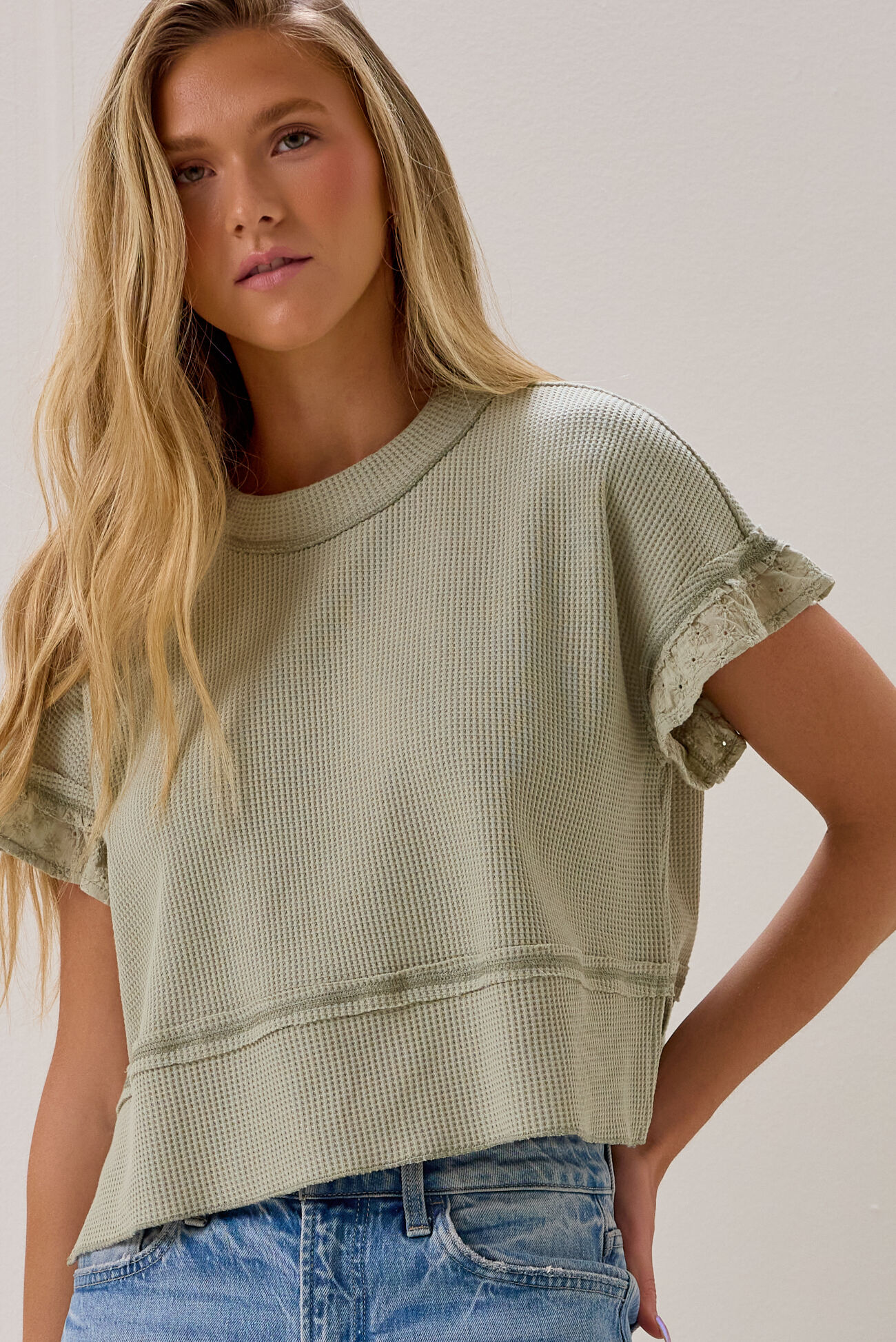 Ellis Thermal Lace Sleeve Top
