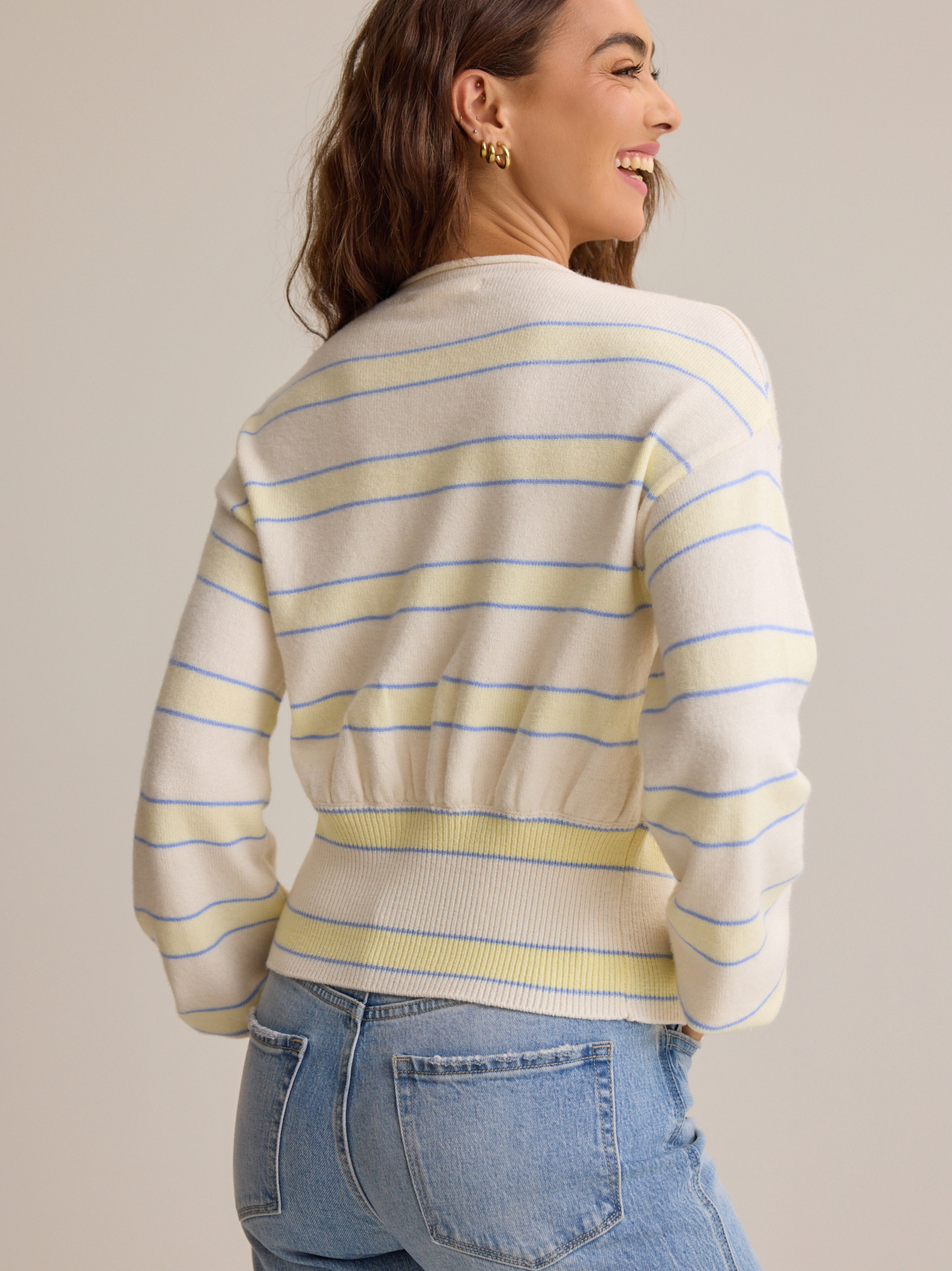 Ryder Stripe Banded Hem Cardigan in Ivory & Yellow | Altar'd State