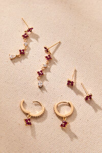 18K Gold Linear Burgundy Mini Hoop Set - Altar'd State